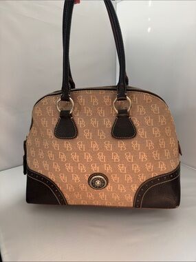 Dooney & Bourke Tan and Brown Logo Dome Satchel